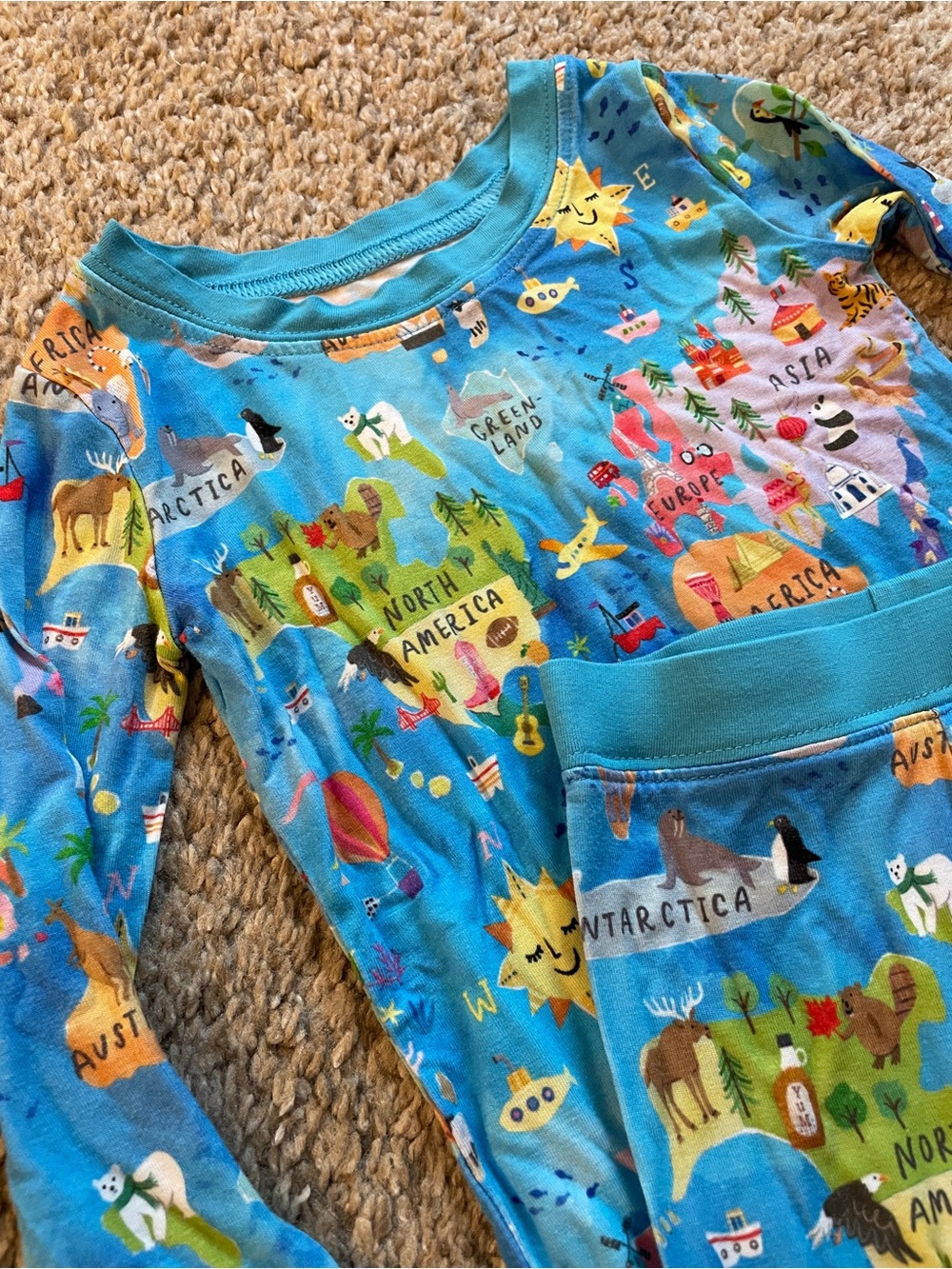 Little Sleepies Blue World Map Kids Pajama Set with Colorful Continent Prints - Picture 4 of 4